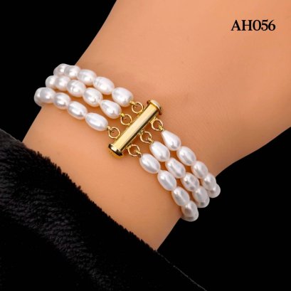 Approx. 4.5 mm - 5.0 mm, Freshwater Pearl, Three Strands Uniform Pearl Bracelet