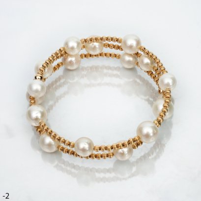 Approx. 7.0 - 8.0 mm, White South Sea Pearl, Alternating Sizes Station Pearl Spring Beads Bangle