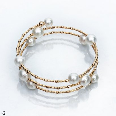 Approx. 7.0 - 8.0 mm, White South Sea Pearl, Alternating Sizes Station Pearl Spring Beads and Tubes Bangle