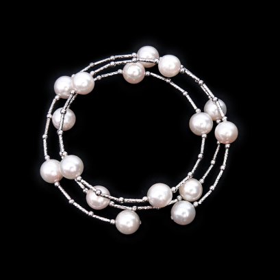 Approx. 7.0 mm, Akoya Pearl, Station Pearl Beads and Tubes Spring Bracelet