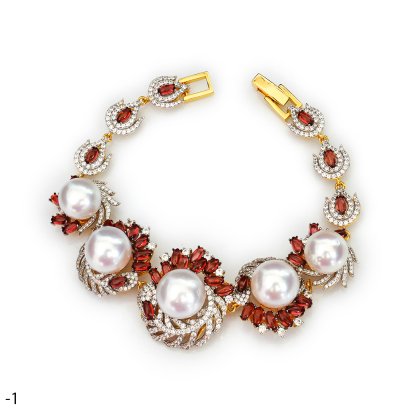 Approx. 10.0 - 12.0 mm, White South Sea Pearl, "Garnet Plume" Pearl Bracelet