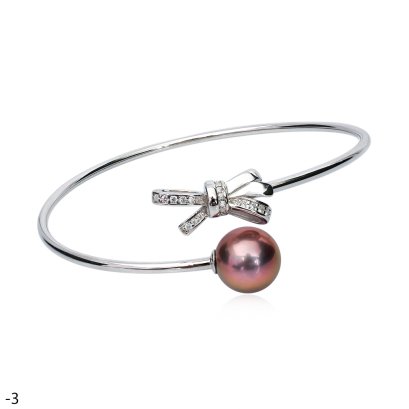 Approx. 10.0 mm, Edison Pearl, Bow Pearl Open Bangle
