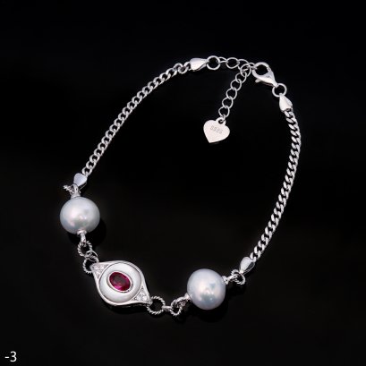 Approx. 9.0 - 10.0 mm, Edison Pearl, "The Eye" Duo Pearl Chain Bracelet