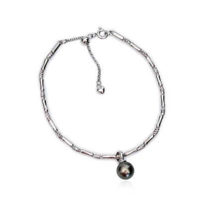 7.78 mm, Tahitian Pearl, Solitaire Pearl Tube Station Bracelet