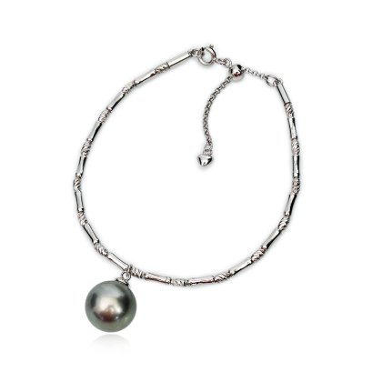 11.56 mm, Tahitian Pearl, Solitaire Pearl Tube Station Bracelet