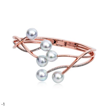 Approx. 8.0 - 8.5 mm, Akoya Pearl, Kalam Pangha Pearl Open Spring Bangle