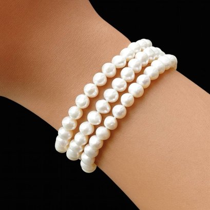 Approx. 5.5 - 6.0 mm, Freshwater Pearl, Three Strand Uniform Pearl Bracelet