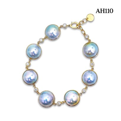 Approx. 13.0 mm up, Amami Oshima Mabe Pearl, Station Pearl & Diamond Bracelet
