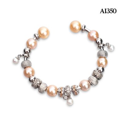 Approx. 5.0-5.5 and 10.0-11.0 mm, Freshwater Pearl, Station Pearl & Fancy Charms Bangle