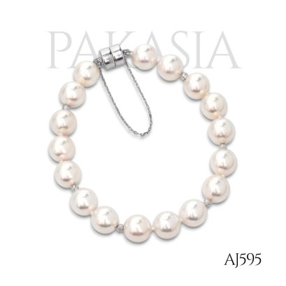 Approx. 8.5 mm, Akoya Pearl, Station Pearl & Disco Bead Bracelet