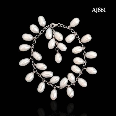 Approx. 6.5 mm up, Freshwater Pearl, Grape Pearl Station Dangle Pearl Bracelet