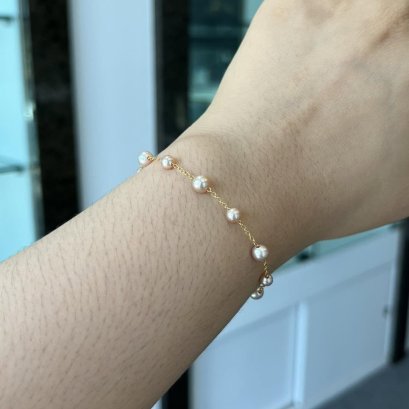 Approx. 4.0 - 5.0 mm, Freshwater Pearl, Station Alternating Sizes Pearl Bracelet
