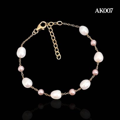 Approx. 4.0 - 6.0 mm, Freshwater Pearl, Station Alternating Sizes Pearl Bracelet