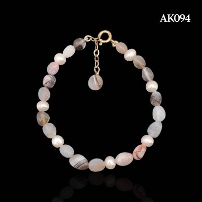 Approx. 5.5 mm up, Freshwater Pearl, Station Pearl & Veined Rhodonite Bracelet