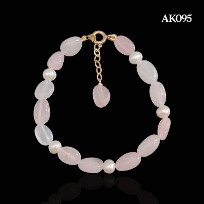 Approx. 5.5 mm up, Freshwater Pearl, Station Pearl & Rose Quartz Bracelet