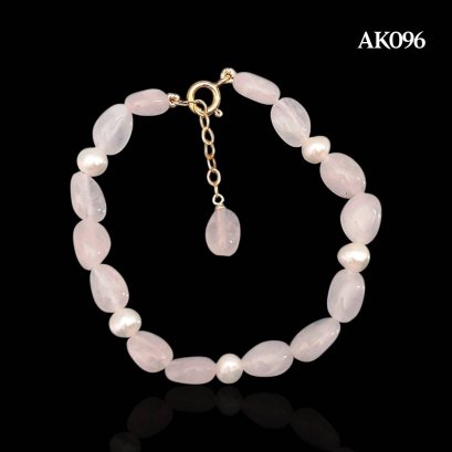Approx. 5.5 mm up, Freshwater Pearl, Station Pearl & Rose Quartz Bracelet