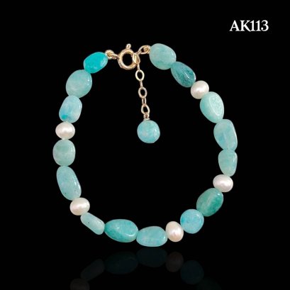 Approx. 5.5 mm up, Freshwater Pearl, Station Pearl & Russian Amazonite Bracelet