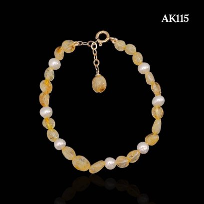 Approx. 5.5 mm up, Freshwater Pearl, Station Pearl & Citrine Bracelet