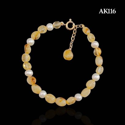 Approx. 5.5 mm up, Freshwater Pearl, Station Pearl & Citrine Bracelet