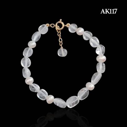 Approx. 5.5 mm up, Freshwater Pearl, Station Pearl & Clear Quartz Stone Bracelet