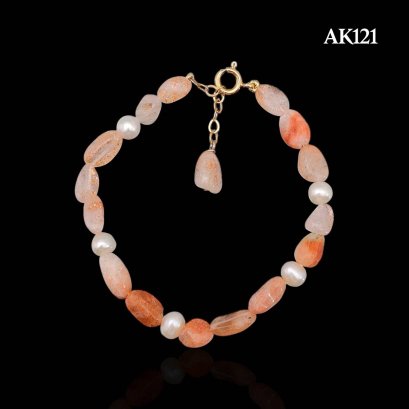 Approx. 5.5 mm up, Freshwater Pearl, Station Pearl & Sun Stone Bracelet