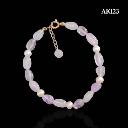 Approx. 5.5 mm up, Freshwater Pearl, Station Pearl & Lighter Amethyst Bracelet