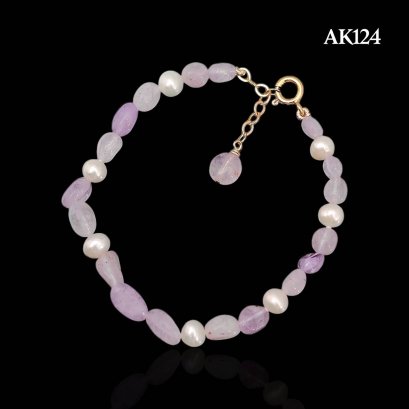 Approx. 5.5 mm up, Freshwater Pearl, Station Pearl & Lighter Amethyst Bracelet