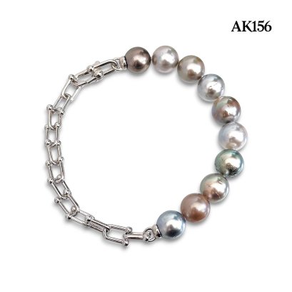 Approx. 9.0 mm, Tahitian Pearl, Fancy Color Pearl Half Bell Chain Bracelet