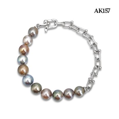 Approx. 8.0 - 8.5 mm, Tahitian Pearl, Fancy Color Pearl Half Bell Chain Bracelet