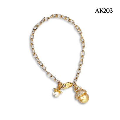 Approx. 5.0 mm and 9.0 mm, Akoya and Gold South Sea Pearl, Vivian Pearl Chain Bracelet