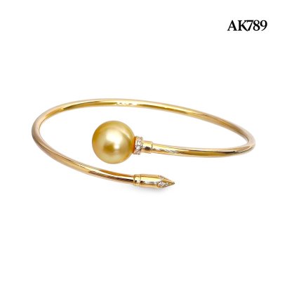Approx. 10.0 -11.0 mm, Gold South Sea Pearl, Nail CZ Paved Pearl Bangle
