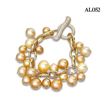 Approx. 8.0 - 12.0 mm, Gold South Sea Pearl, "Grape Bunch" Pearl Bracelet