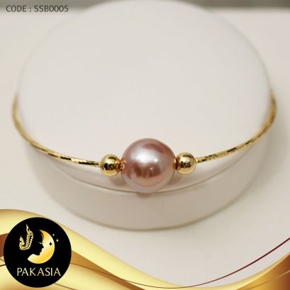 สร้อยข้อมือมุกเม็ดเดี่ยว มุก Edison ขนาด 10 mm เกรด AA+ สร้อยหัวเข็ม เงินแท้ชุบทอง / B0005