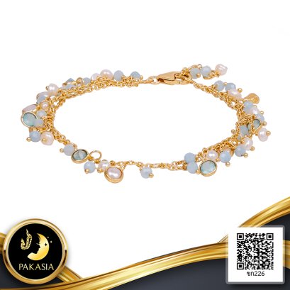 สร้อยข้อมือไข่มุกระยะพลอย Onyx หลากสี 2 สาย ความยาว 8" ไข่มุก Freshwater Pearl สีขาว / 23.9.65