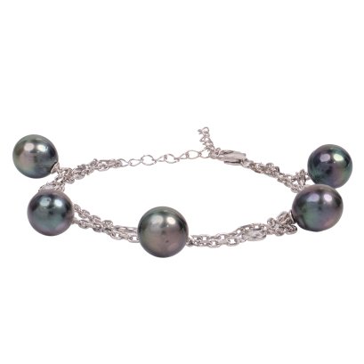 สร้อยข้อมือไข่มุกระยะ 2 สายคั่นพลอยแท้ White Topaz