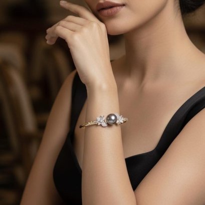 กำไลไข่มุก Tahitian Pearl "Duo ผีเสื้อประดับพลอยแท้"