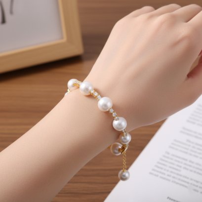 สร้อยข้อมือไข่มุก Edison ระยะคั่นเพชร CZ ความยาว 8.0"