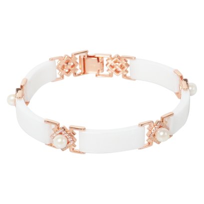 สร้อยข้อมือ Ceramic คั่นไข่มุก Akoya Pearl ยาว 7.5"