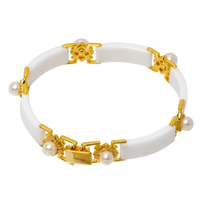 สร้อยข้อมือ Ceramic คั่นไข่มุก Akoya Pearl ยาว 7.5"