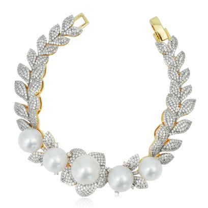 สร้อยข้อมือไข่มุกแนบอุรา ประดับพลอยแท้ ยาว 7.5"