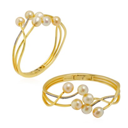 Approx. 7.0 - 8.0 mm, Gold South Sea Pearl, Open Bangle