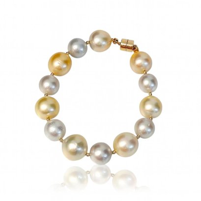 11.8 - 13.6 mm, South Sea Pearl, Alternating Sizes Station Pearl Bracelet