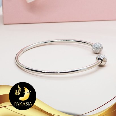 กำไลสไตล์แพนดอร่าประดับเพชร (เส้นผ่านศูนย์กลาง 6.5CM.)[เงินชุบทองคำขาว] / D137