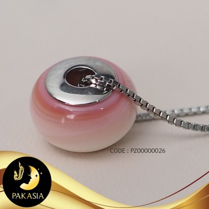 ชาร์มโดนัทเปลือกหอยสังข์ขนาด 14 mm เจาะทะลุ เส้นผ่านศูนย์กลาง ขนาด 5mm ฝาครอบเงินแท้ 92.5 ชุบทองคำขาว / อ228