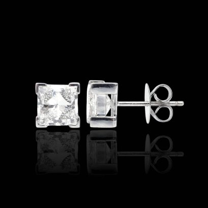(IGI) Laboratory Grown Diamond (Princess Cut, D, VVS 2, 2.02ct.)x2, Four Prongs Solitaire Diamond Stud Earrings