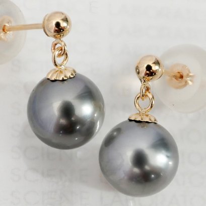 (PSL) ต่างหูหมุดทองแท้ ห้อยไข่มุก Aurora Peacock