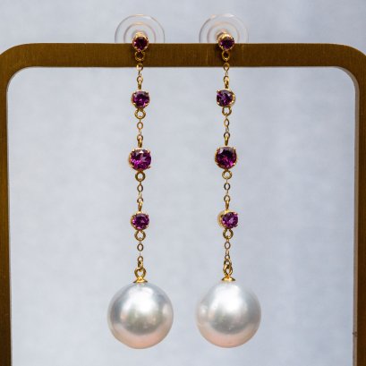 Approx. 13.10 - 13.37 mm, South Sea Pearl, Dangle Earrings