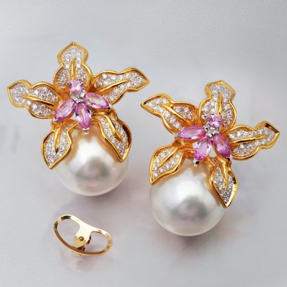 16.01 - 16.02 mm, White South Sea Pearl, Cattaleeya Pearl Stud Earring