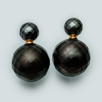 8.38 - 8.47 mm and 16.56 -16.85 mm, Hanashinju, Tahitian Pearl, Front Back Twin Pearl Double Stud Earrings