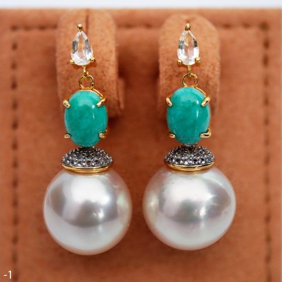 Approx. 13.0 mm, Gold South Sea Pearl, Stud Turquoise Dangle Pearl Earrings